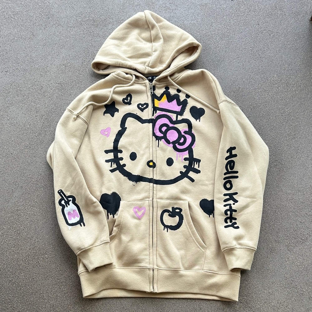 NWT Forever 21 Hello Kitty Zip Up Hoodie – Tan, Adult Small